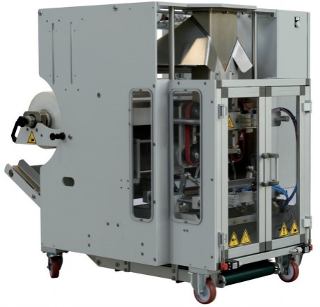 Verpackungsmaschine Verpackungsmaschine Kansas, senkrechte Verpackungsmaschine für Beutel mit Rückennaht und Stück- und Schüttgut